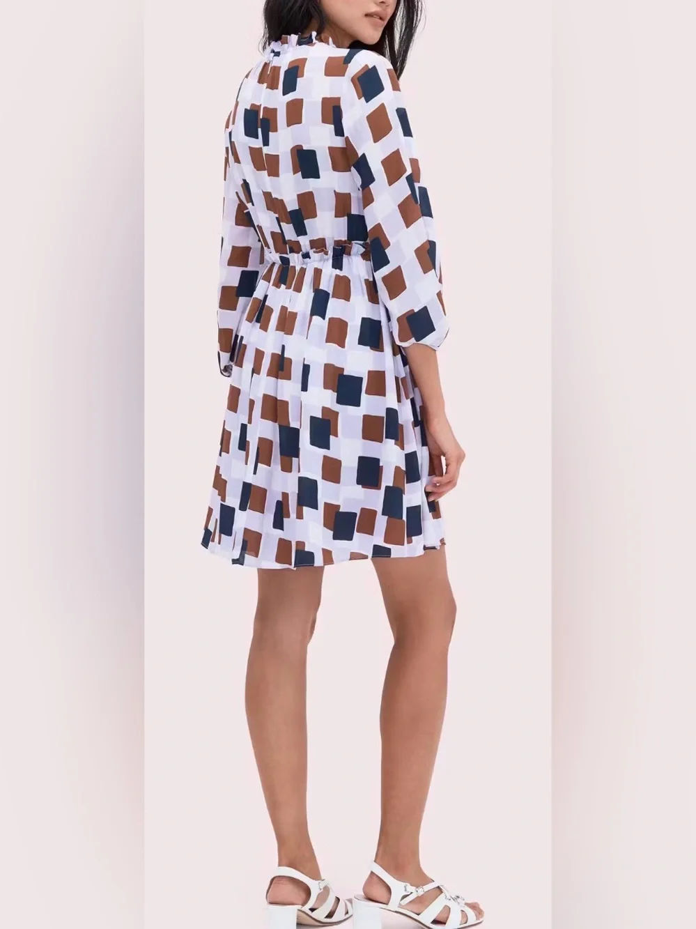 kate spade geo squares long sleeve dress in frozen lilac - size 8